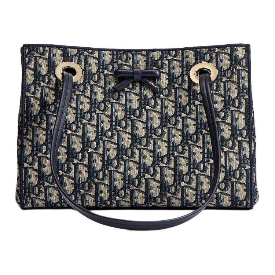 DIOR OBLIQUE Cow Leather With Cotton Fabric Portable Crossbody Bag, Shoulder Bag Small Women's Blue