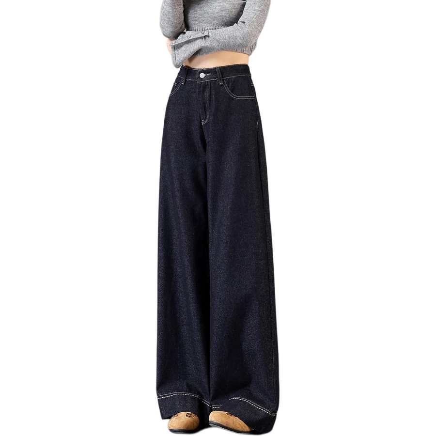 Tonlion Jeans Women's Dark Blue Moderate Wide Leg Pants