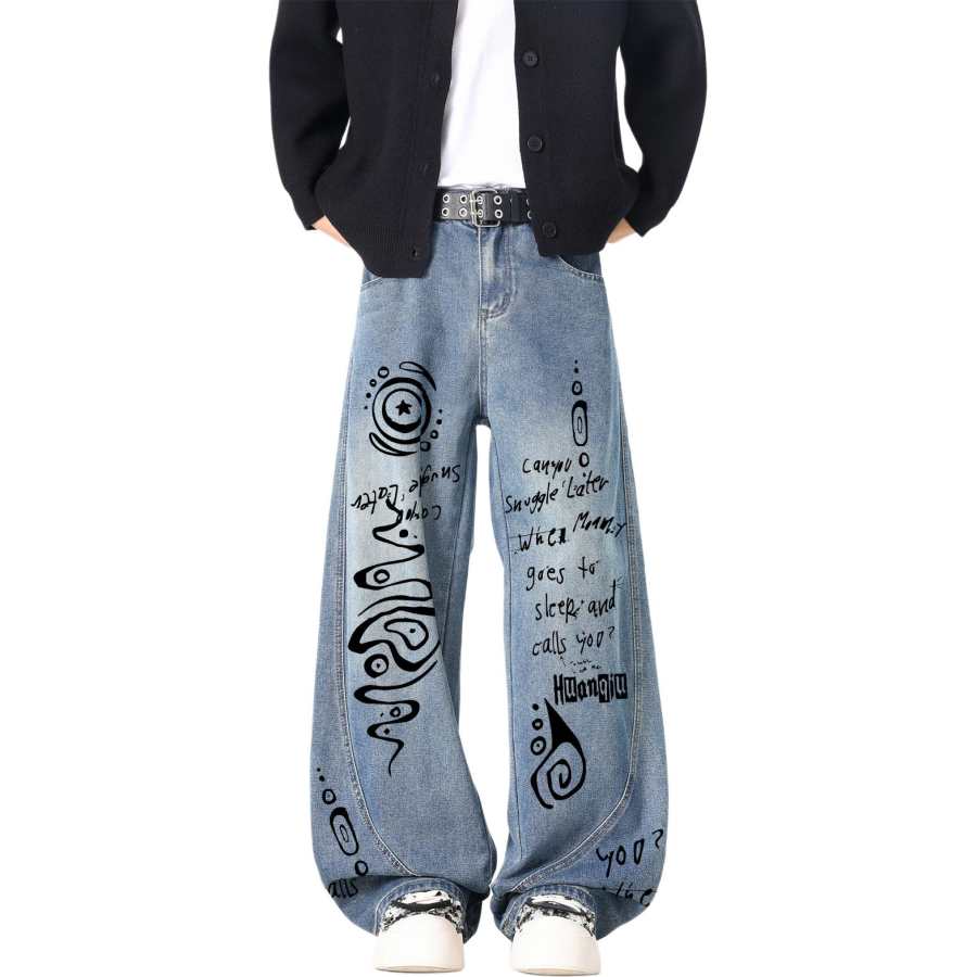HUANQIU Jeans Unisex Moderate Scimitar Pants