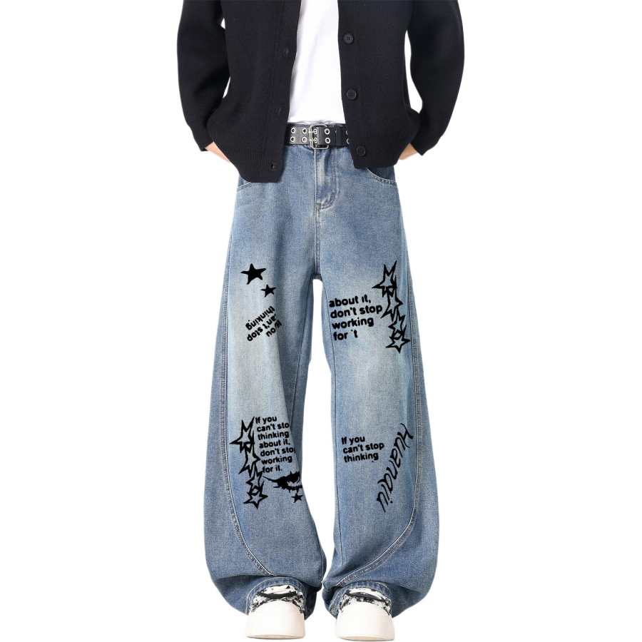 HUANQIU Jeans Unisex Moderate Scimitar Pants