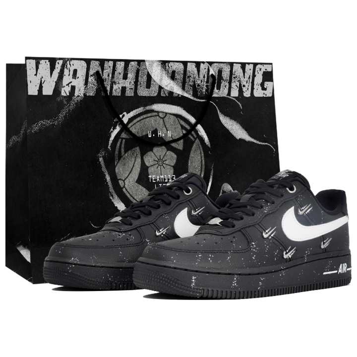 Nike Nike Air Force 1 Slip Resistant Abrasion Resistant Low top Skateboard Shoes Women's Black White
