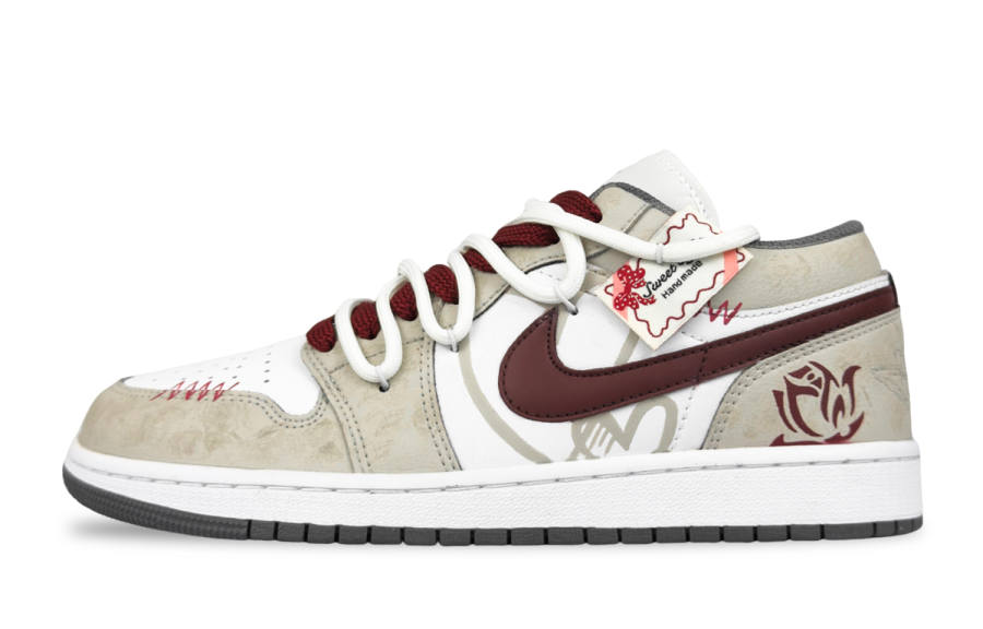Jordan Jordan Air Jordan 1 Slip Resistant Abrasion Resistant Low top Children's Basketball Shoes Sandy Brown Teenagers