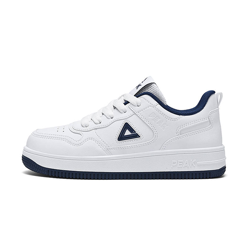 PEAK White Sneakers Synthetic Leather Low top Skateboard Shoes Navy Blue Unisex