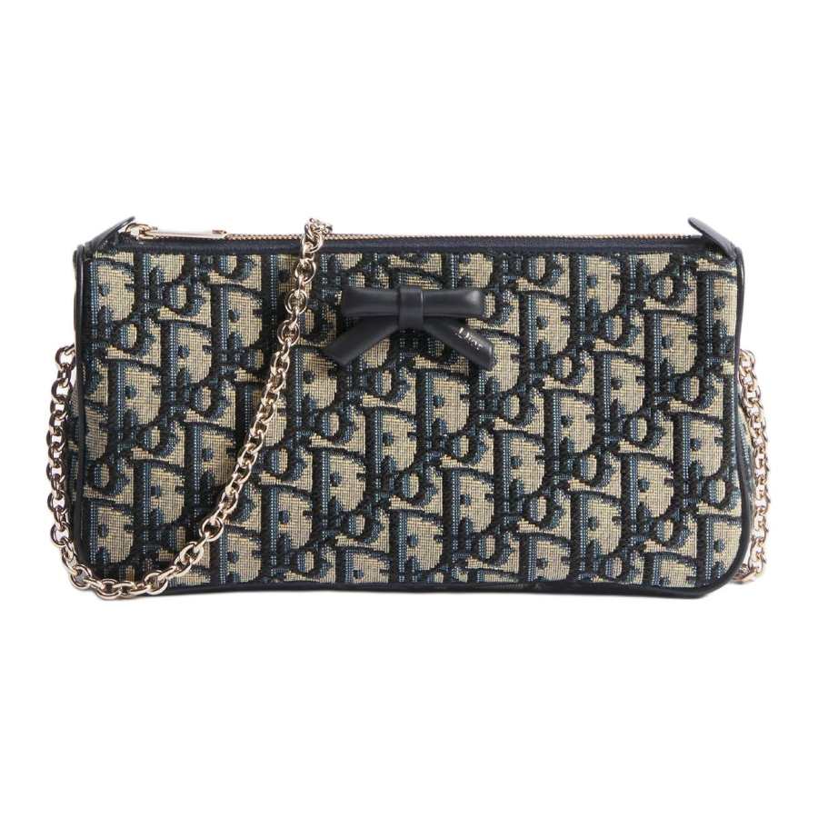 DIOR OBLIQUE Cotton With Cow Leather Handbag, Shoulder Bag Women's Blue