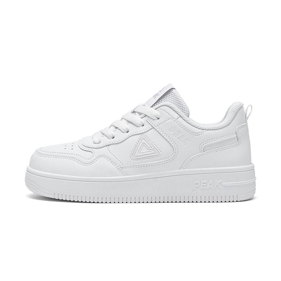 PEAK Trendy Lifestyle Collection White Sneakers Synthetic Leather Low top Skateboard Shoes Unisex White