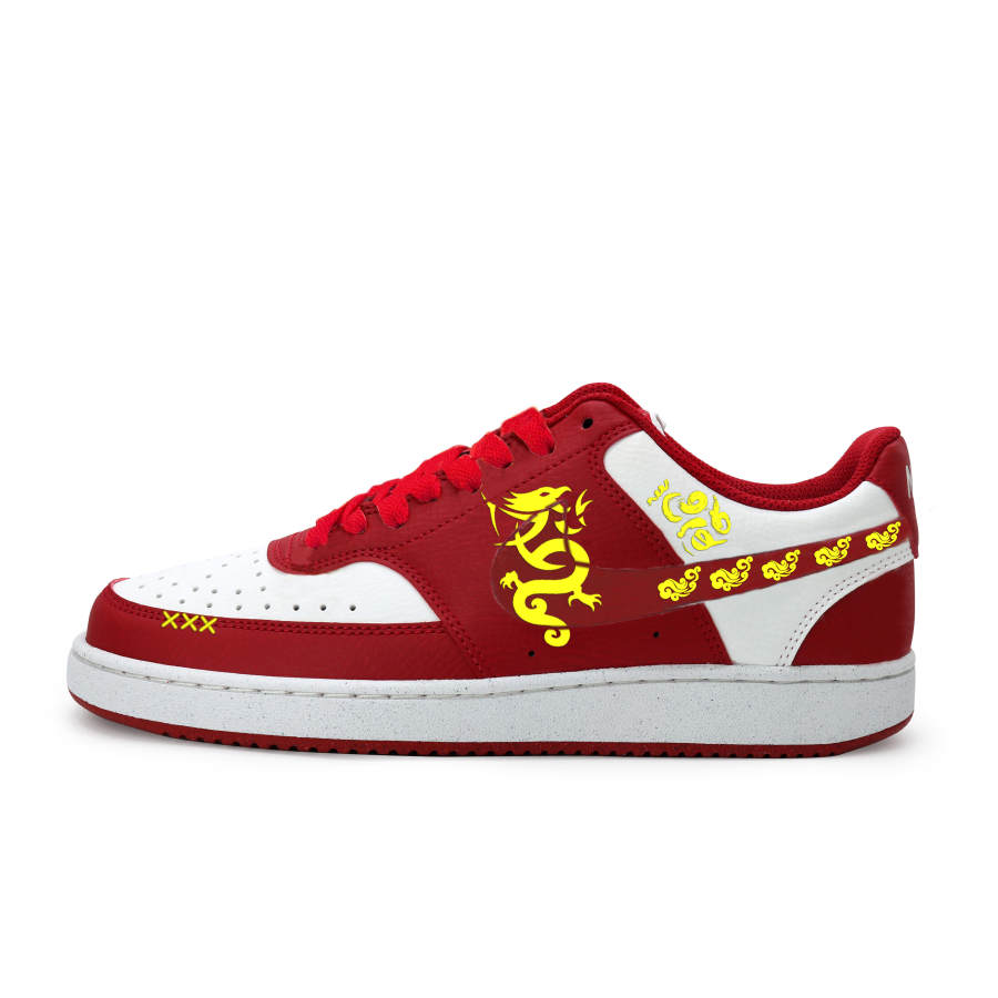 Nike Nike Court Vision 1 Red Gold Auspicious Dragon, Fashion Street Cool Style Leather Height Increasing Abrasion Resistant