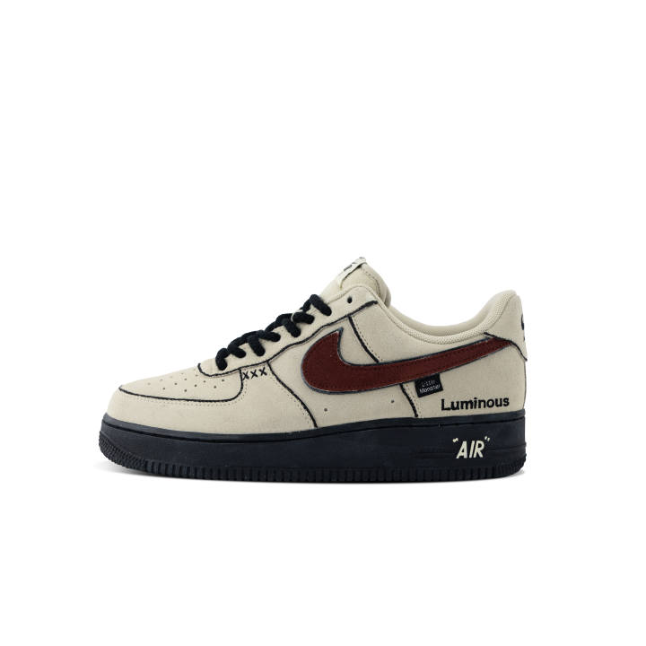 Nike Nike Air Force 1 Wear resistant And Lightweight Low top Skateboard Shoes Men's Red Khaki Brown