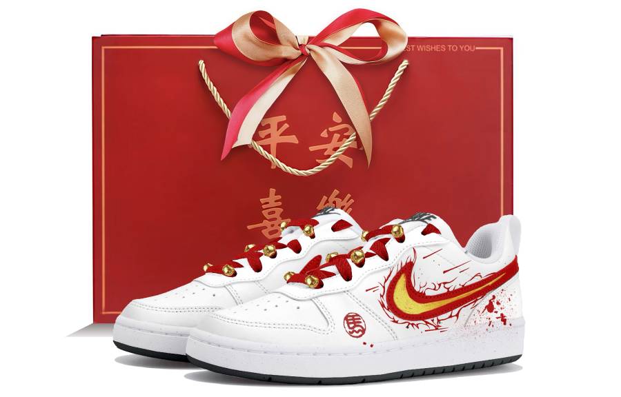 Nike Nike Court Borough Hire Flame Gold Medallions Low top Kids' Skateboarding Shoes White Red Teenagers