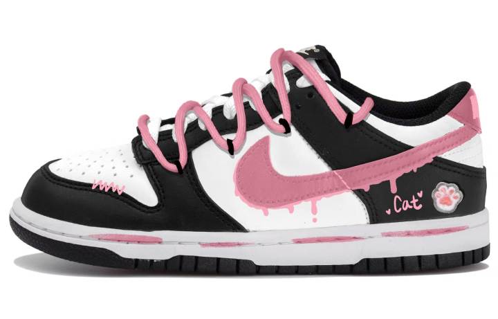 Nike Nike Dunk Synthetic Leather Low top Skateboard Shoes Black Pink Teenagers
