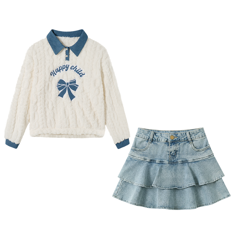 FABRIC PIG Two Piece Skirt Sets Women's White Top+Short Skirt Lapel Moderate Short