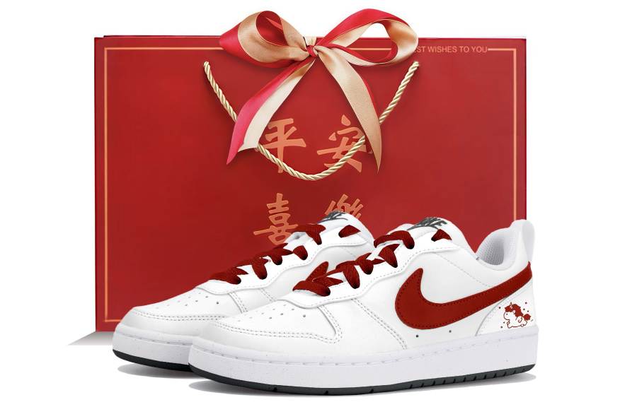 Nike Nike Court Borough Red Pony Low top Kids' Skateboarding Shoes White Red Teenagers