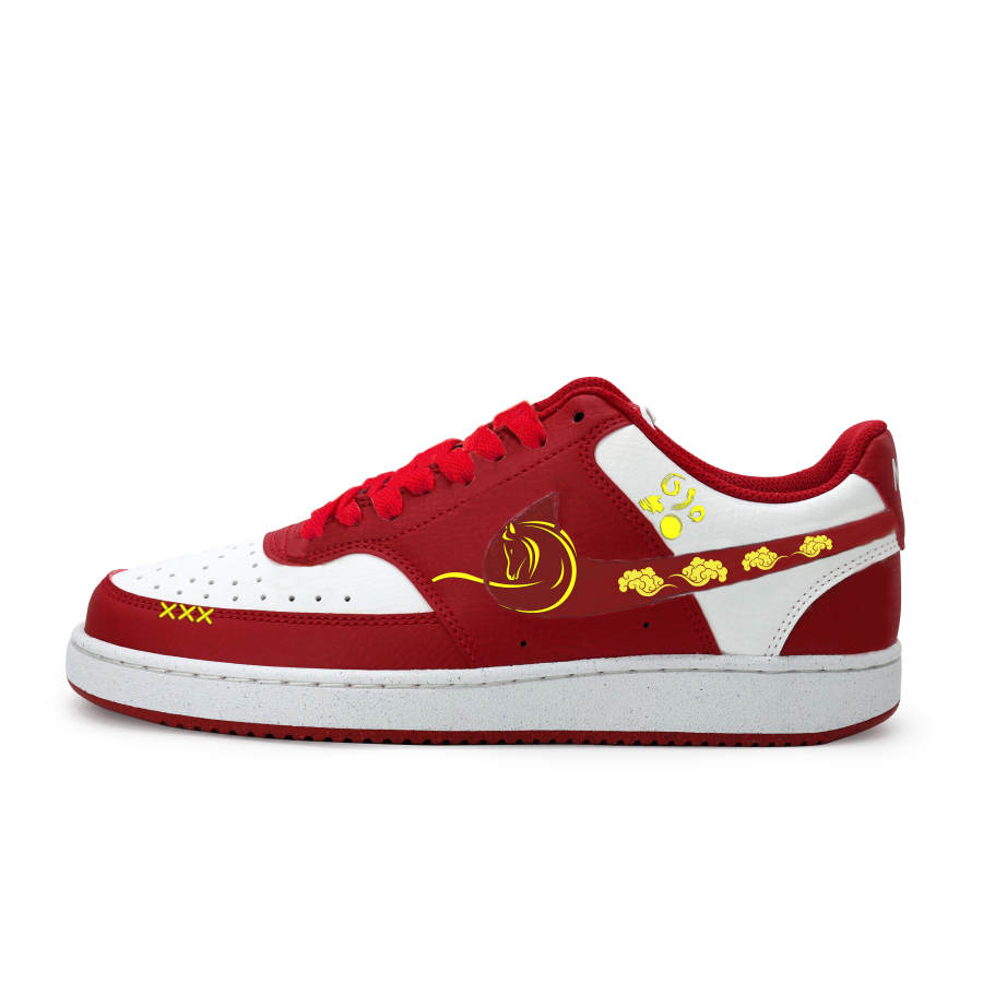 Nike Nike Court Vision 1 Red Gold Crimson Horse, Fashion Street Cool Breeze Leather Height Increasing Abrasion Resistant
