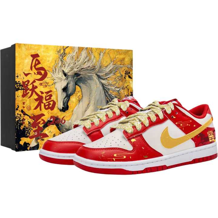 Nike Nike Dunk Low top Skateboard Shoes Unisex Red Gold