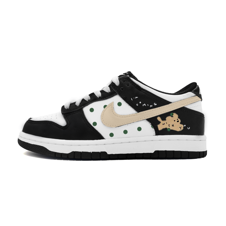 Nike Nike Dunk Polka Dot Puppy Leather Cushioning Low top Skateboard Shoes Women's Black White
