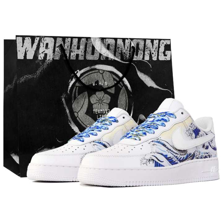 Nike Nike Air Force 1 Slip Resistant Low top Skateboard Shoes Unisex White Blue