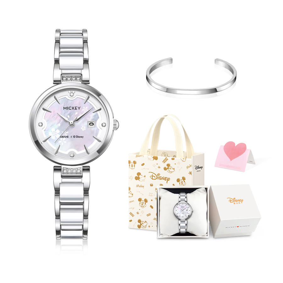 Disney Princess Quartz Movement Stainless Steel Watchband Watch Women's Watch Mother of Pearl Color Watch Dial