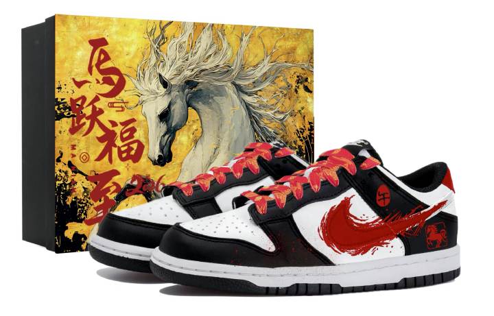 Nike Nike Dunk Low top Skateboard Shoes Women's Black White Red