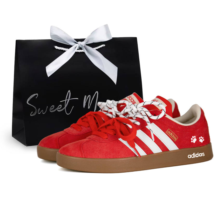 Adidas Adidas Vl Court Classic Prosperity Cat Paw Abrasion Resistant Abrasion Resistant Low top Skateboard Shoes Unisex Red