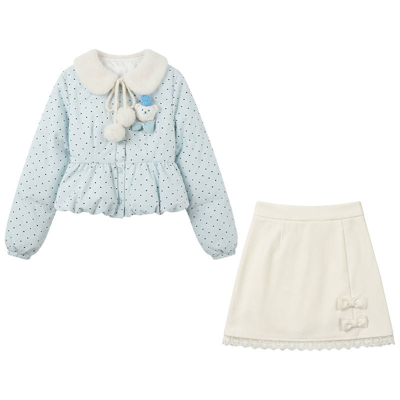 FABRIC PIG Two Piece Skirt Sets Women's Peter Pan Collar Moderate Short