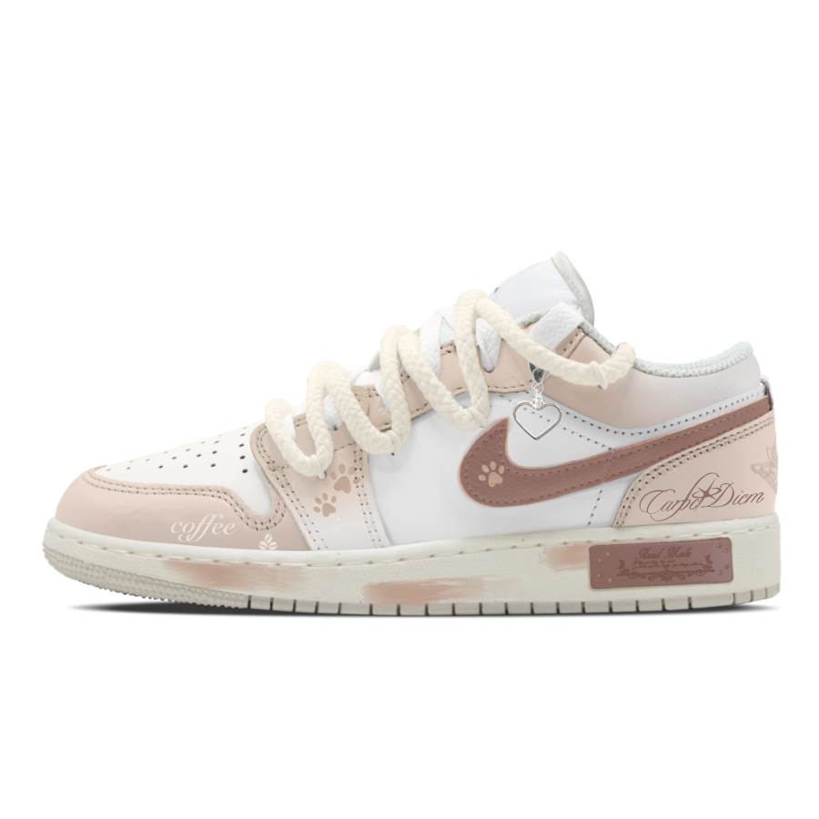 Jordan Jordan Air Jordan 1 Caramel Macchiato Leather Cushioning Abrasion Resistant Kids' Skateboarding Shoes Khaki Unisex