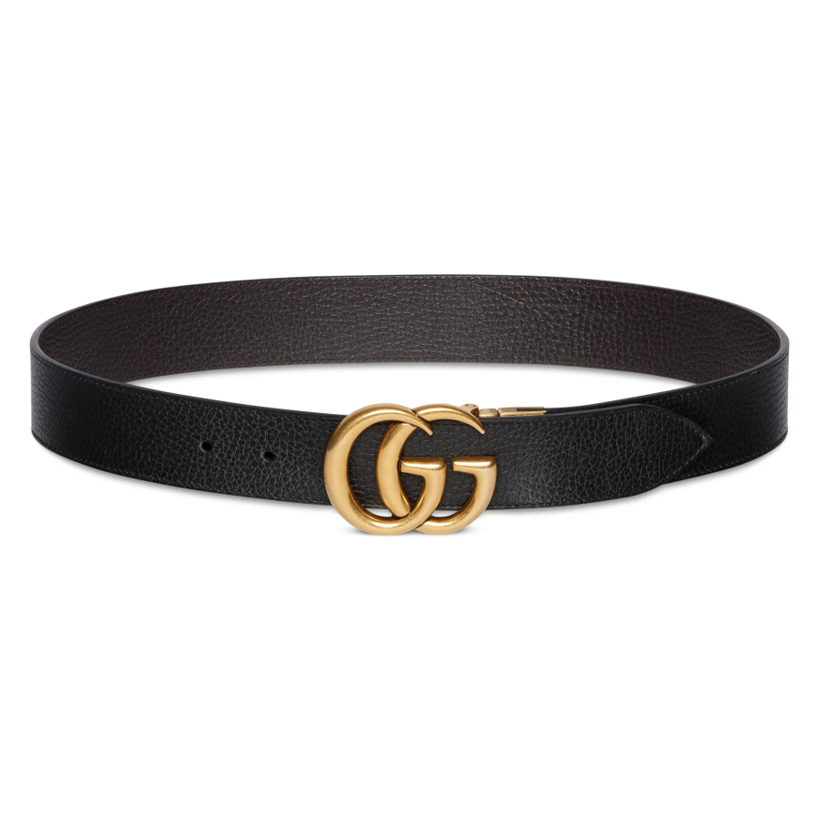 GUCCI Double G Brass Buckle Reversible Textured Leather Belt 1.5W