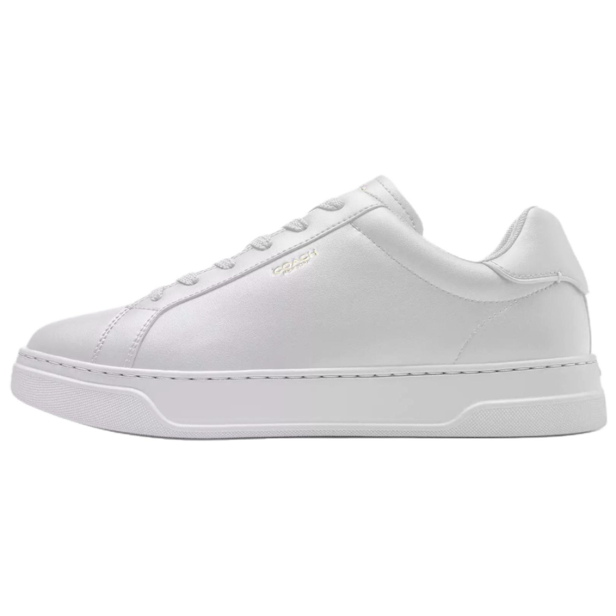 COACH High Line Synthetic Leather, Split Cow Leather Low top Skateboard Shoes Men's Bright White