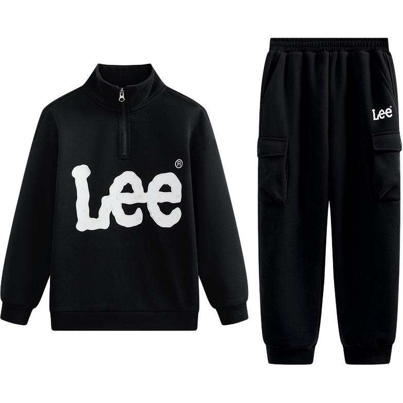 LEE KIDS Casual Sportswear Fleece Lined Windproof Thermal Stand Collar Pullover 2 Piece Set Kids'