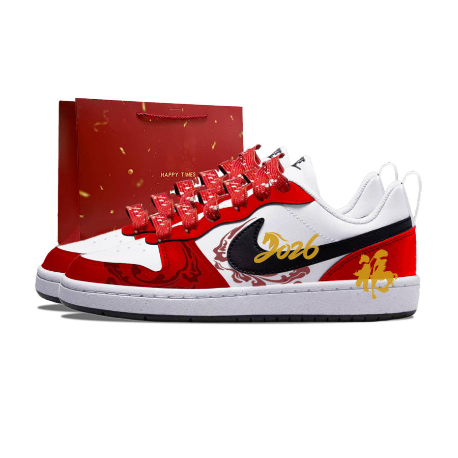 Nike Nike Court Borough Good Luck+Horse, Shopping Bag Slip Resistant Abrasion Resistant Low top Kids' Skateboarding Shoes
