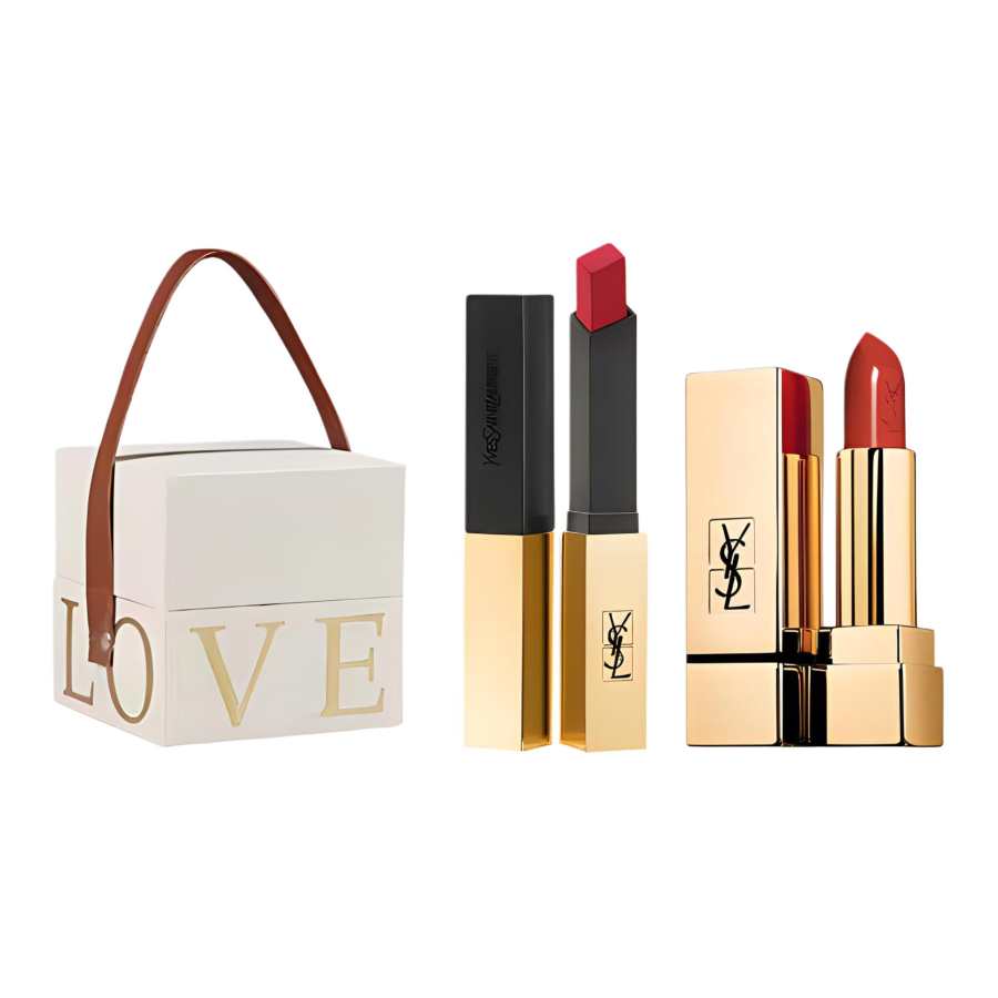 SAINT LAURENT Gold Bar Lipstick Makeup Set Love Limited Edition Box Easy to Blend Long Lasting Cosmetics
