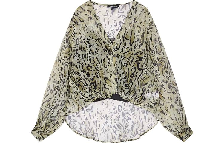 URBAN REVIVO Shirts Women's Khaki Print V Neck Thin Other
