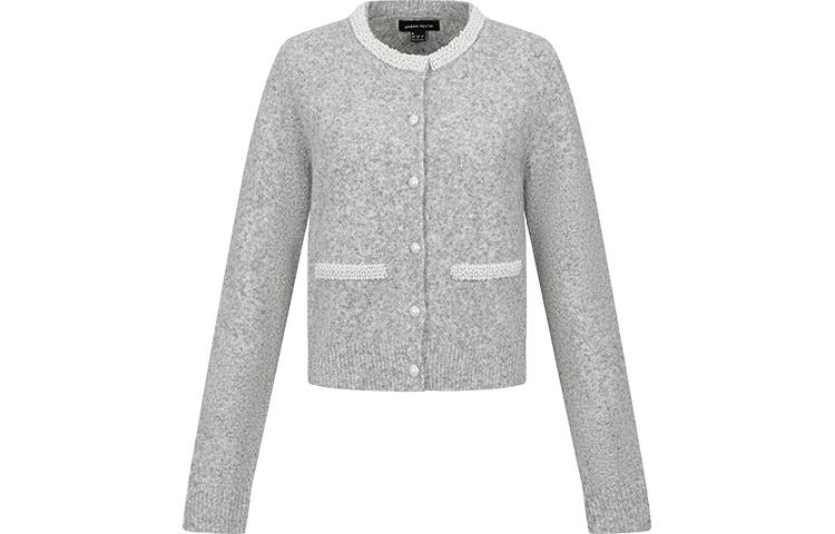 URBAN REVIVO Sweaters Women's Light Gray Heather Gray Crew Neck Moderate Cardigan