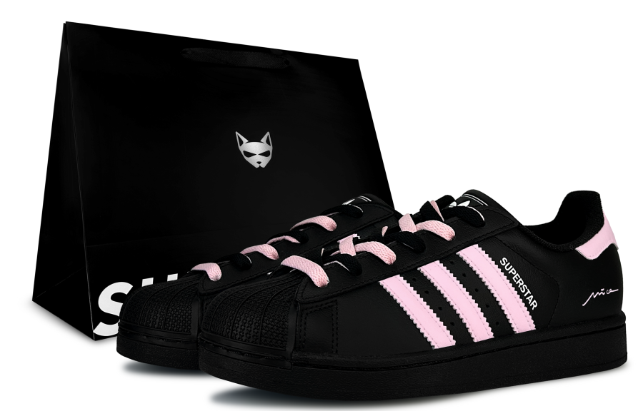 Adidas Originals Superstar 2 Heartbeat Poem Abrasion Resistant Low top Kids' Skateboarding Shoes Black Pink Teenagers