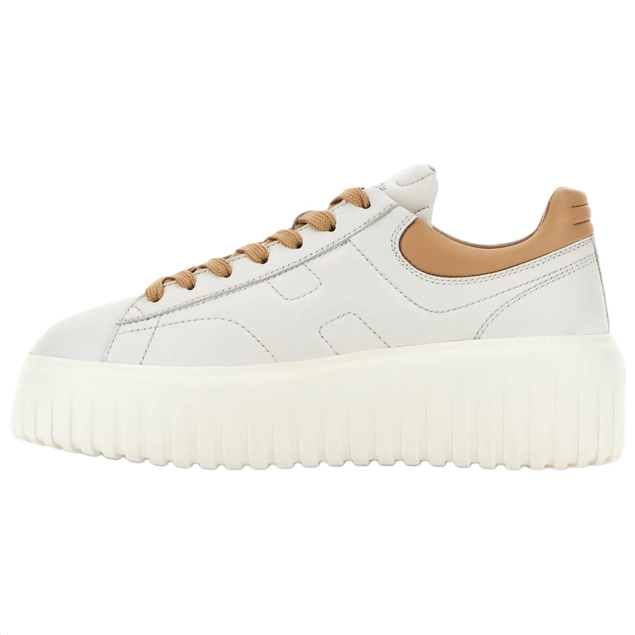 HOGAN H Stripes Leather Low top Skateboard Shoes Women's Ivory Brown
