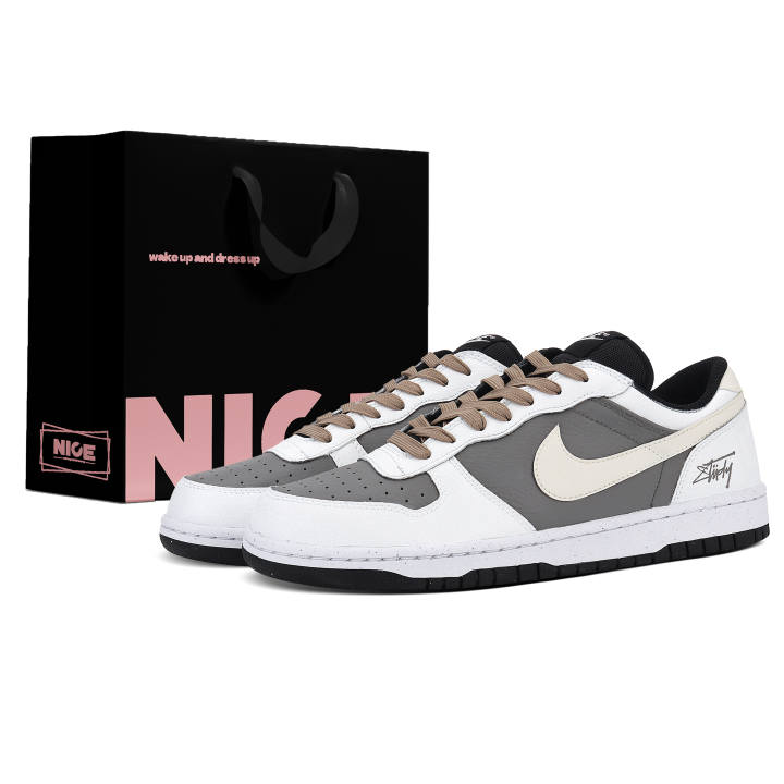 Nike Nike Big PU Leather Abrasion Resistant Height Increasing Low top Skateboard Shoes Men's White Gray