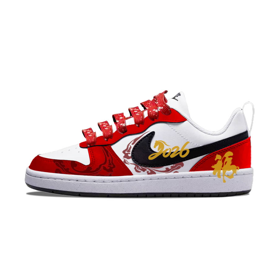 Nike Nike Court Borough Good Luck+Horse Slip Resistant Abrasion Resistant Low top Kids' Skateboarding Shoes Black Red