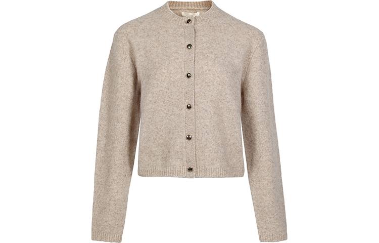 URBAN REVIVO Sweaters Women's Khaki Crew Neck Moderate Cardigan