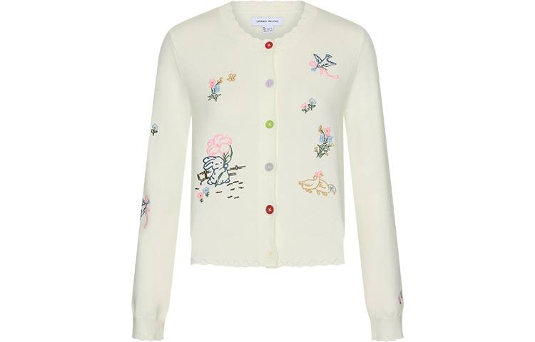 URBAN REVIVO Knitwear Women's White Crew Neck Moderate Cardigan