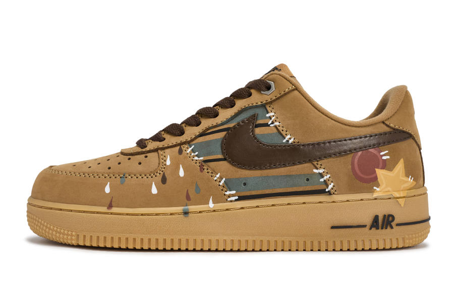Nike Nike Air Force 1 Walking Planet, Raindrop Star Trails Slip Resistant Low top Skateboard Shoes Unisex Wheat Brown