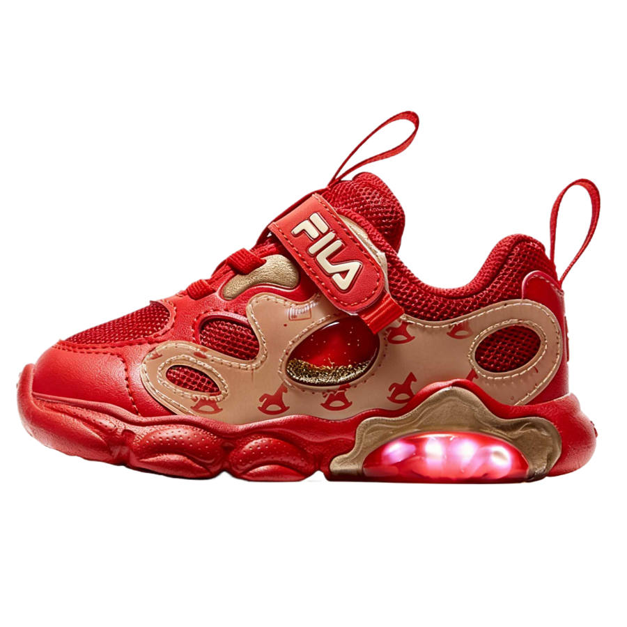 FILA KIDS Heritage FHT Fried Egg Shoes Synthetic Leather, Textile Low top Toddler Shoes Fire Red/Molecule Red
