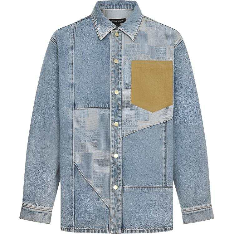 URBAN REVIVO Shirts Men's Gray Blue Lapel Moderate Denim