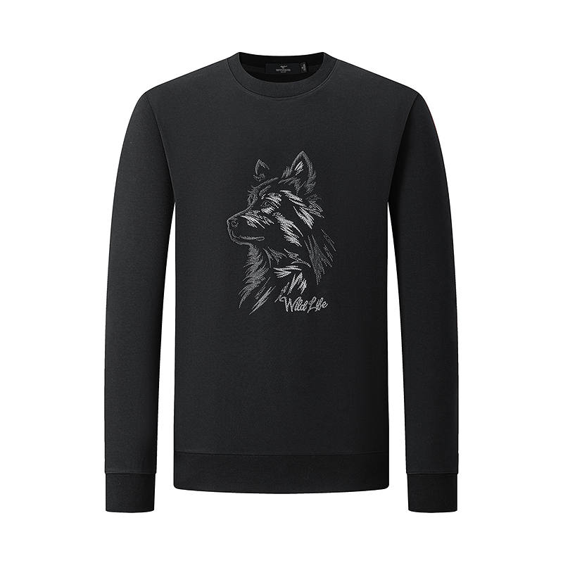 SEPTWOLVES Sweatshirts Men's Black Crew Neck Moderate