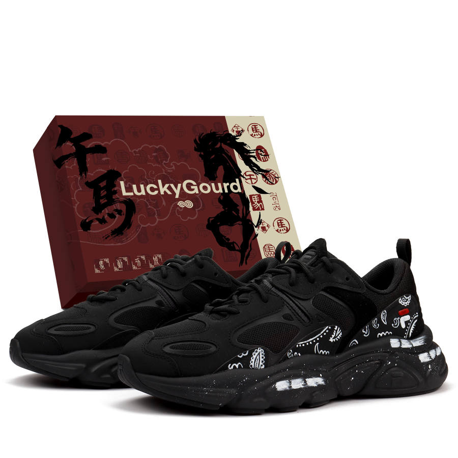 FILA Mars 2 Paisley Cushioning, Wear Resistant Low top Casual Shoes Men's Black White