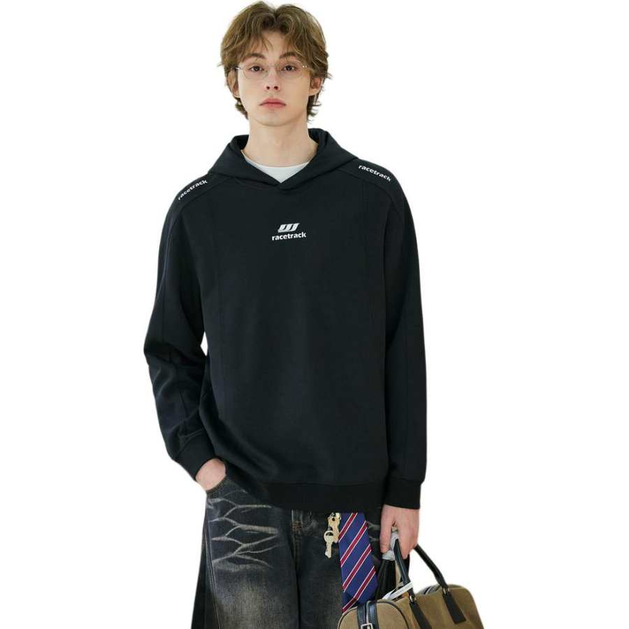 Tonlion Sweatshirts Unisex Black Hooded Moderate Regular
