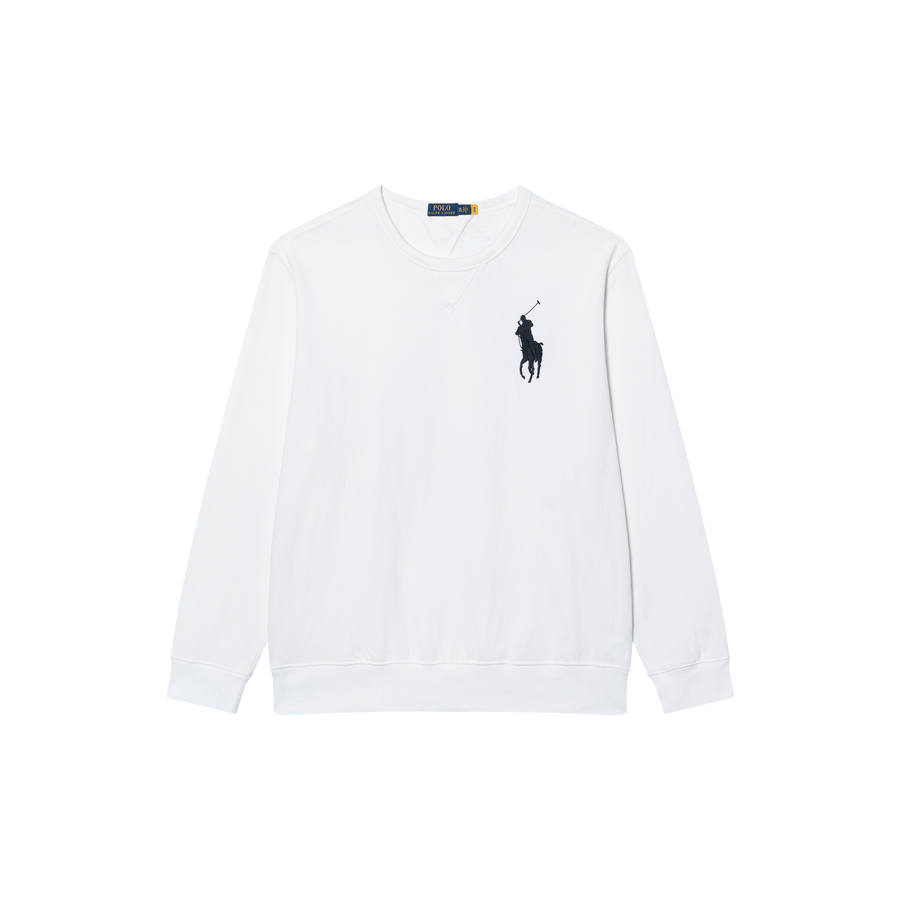 Polo Ralph Lauren Big Pony Malaysia Logo Embroidery Crew Neck Fleece Lined Long Sleeved Sweatshirt Men's White