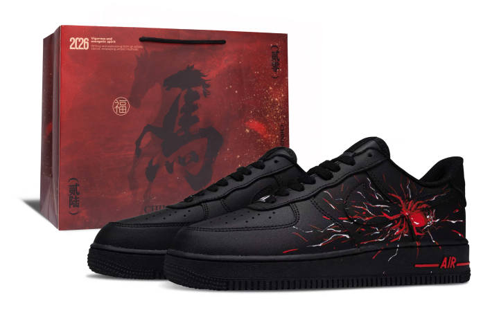 Nike Nike Air Force 1 Black Flame Spiders, Horse Year Leather Cushioning, Wear Resistant Low top Skateboard Shoes Unisex