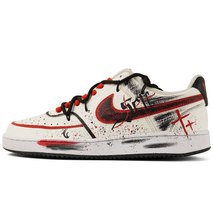 Nike Nike Court Vision 1 Red Stain Ink Shadow Abrasion Resistant Low top Skateboard Shoes Men's Black Red