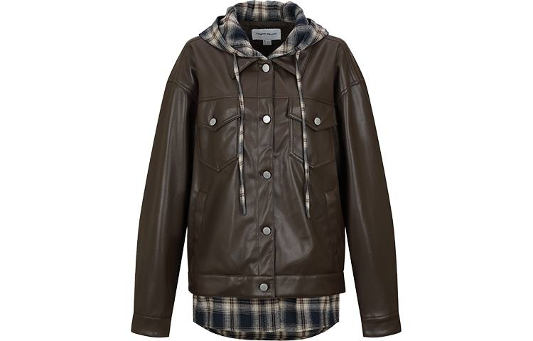 URBAN REVIVO Jackets Women's Coffee Brown Hooded Moderate