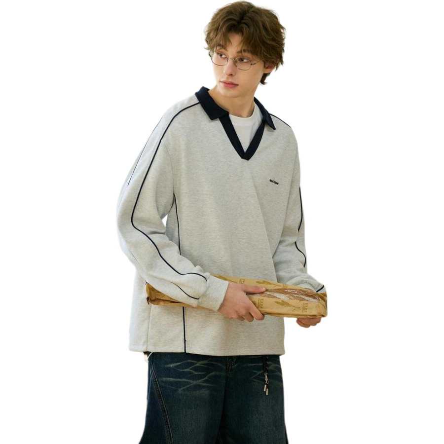 Tonlion Sweatshirts Unisex Light Beige Gray Lapel Moderate Regular