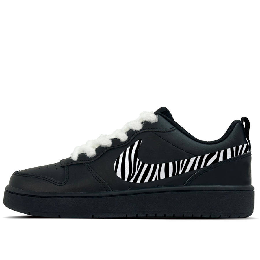 Nike Nike Court Borough Ink Zebra Print Leather Slip Resistant Abrasion Resistant Low top Kids' Skateboarding Shoes Black