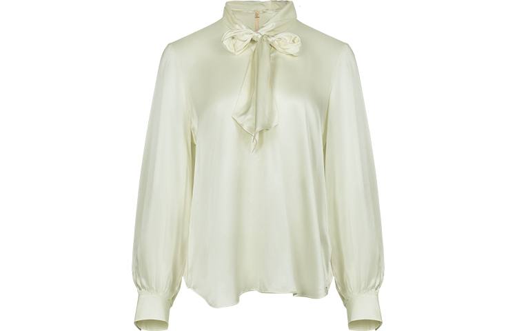 URBAN REVIVO Chiffon Shirts Women's Beige Yellow Ribbon Collar Thin
